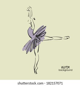 art sketched beautiful young ballerina with tutu in ballet pose. Vector.