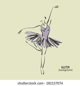 art sketched beautiful young ballerina with tutu in ballet dance . Vector.