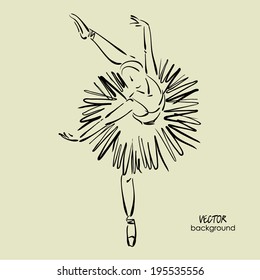 art sketched beautiful young ballerina with tutu in ballet dance on studio. Vector.