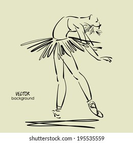 art sketched beautiful young ballerina standing, leaning back with tutu . Vector.