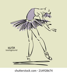 art sketched beautiful young ballerina standing, leaning back with tutu . Vector.