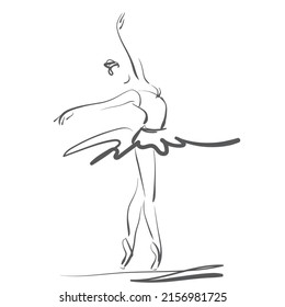 art sketched beautiful young ballerina in ballet pose on studio