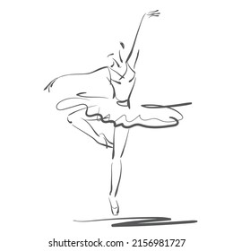 art sketched beautiful young ballerina in ballet dance on studio