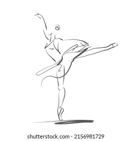 art sketched beautiful young ballerina with tutu in ballet pose