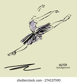 art sketched beautiful young ballerina with tutu in fly dance. Vector.