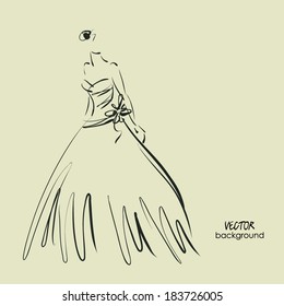 el arte dibujó una hermosa joven novia. Fondo vectorial con espacio para el texto.