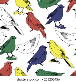art sketched  birds seamless pattern