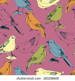 art sketched  birds seamless pattern
