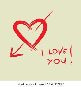 art sketched heart with arrow symbol, background with space for text