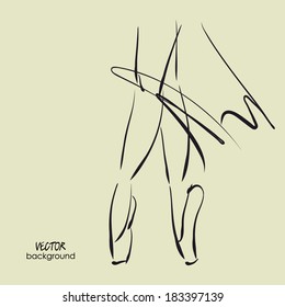 art sketched legs of beautiful young ballerina in the light dress and  in the ballet pose. Vector.