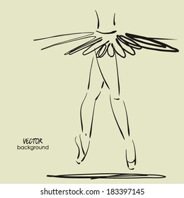 art sketched legs of beautiful young ballerina in the ballet pose. Vector.