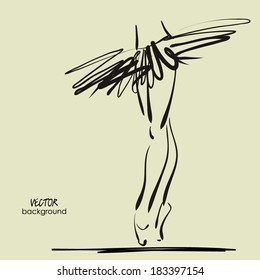 art sketched legs of beautiful young ballerina in the ballet pose. Vector.