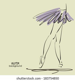 art sketched legs of beautiful young ballerina in the ballet pose. Vector.