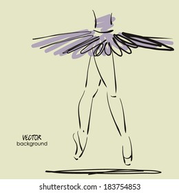 art sketched legs of beautiful young ballerina in the ballet pose. Vector.