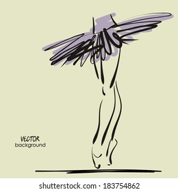 art sketched legs of beautiful young ballerina in the ballet pose. Vector.