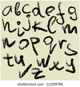 art sketched set of vector abc font symbols, snappy and lowercase notes