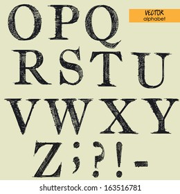 art sketched set of vector character classic fonts, uppercase symbols, part 2