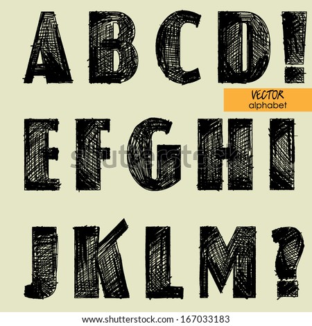 art sketched set of vector character simple font, uppercase symbols, part 1