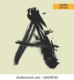 art sketched stylization alphabet in vector, black grungy font, sign A