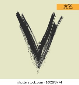 art sketched stylization alphabet in vector, black grungy font, sign V