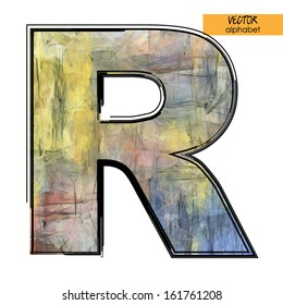 art sketched stylization alphabet in vector, colorful font, sign R