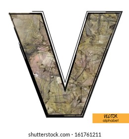 art sketched stylization alphabet in vector, colorful font, sign V