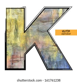 kunstskizziertes stylisiertes Alphabet in Vektorgrafik, bunter Schrift, Zeichen K
