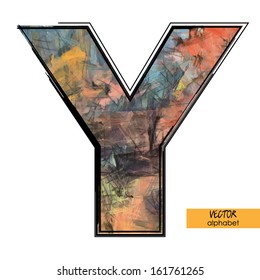 art sketched stylization alphabet in vector, colorful font, sign Y