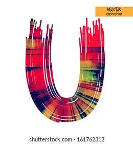 art sketched stylization alphabet in vector, rainbow font, sign U