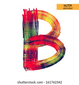 art sketched stylization alphabet in vector, rainbow font, sign B