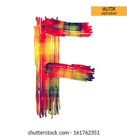 art sketched stylization alphabet in vector, rainbow font, sign F