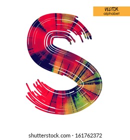 art sketched stylization alphabet in vector, rainbow font, sign S