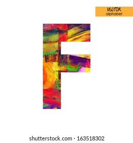 art sketched stylization alphabet in vector, rainbow font, drawn with colored pencils,  sign F