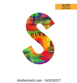 art sketched stylization alphabet in vector, rainbow font, drawn with colored pencils,  sign S