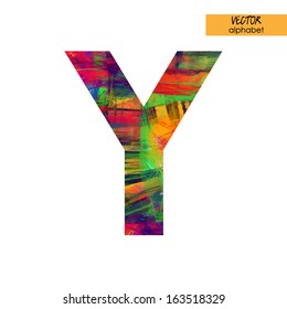 art sketched stylization alphabet in vector, rainbow font, drawn with colored pencils,  sign Y
