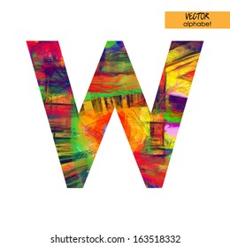 art sketched stylization alphabet in vector, rainbow font, drawn with colored pencils,  sign W