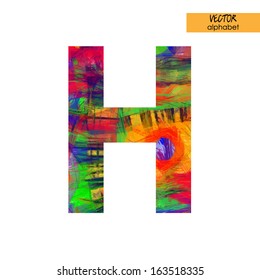 alfabeto de estilización esbozado en el vector, tipo de letra arco iris, dibujado con lápices de colores, signo H