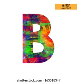 art sketched stylization alphabet in vector, rainbow font, drawn with colored pencils,  sign B