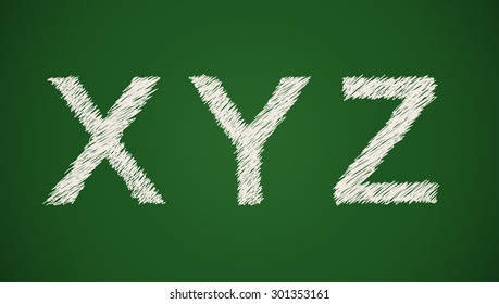 Art sketched stylized alphabet in vector, black grungy ink font, signs X, Y, Z