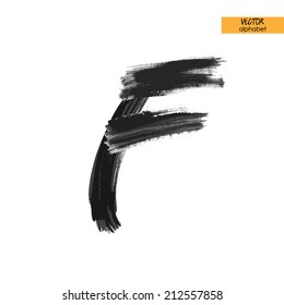 art sketched stylized ink doodle alphabet in vector, black grungy font, uppercase letter F