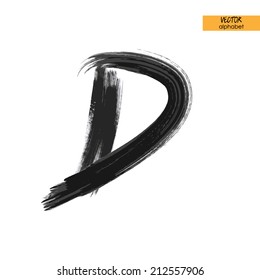 art sketched stylized ink doodle alphabet in vector, black grungy font, uppercase letter D