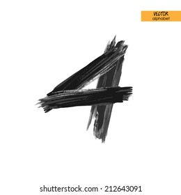 art sketched stylized ink doodle alphabet in vector, black grungy font, sign 4