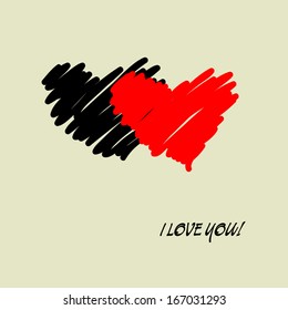 art sketched two hearts symbol, background with space for text