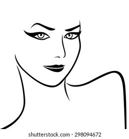 Art sketching of abstract female face and shoulders, vector artwork