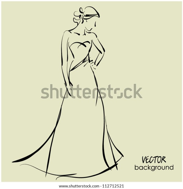 Art Sketching Beautiful Young Bride White Stock Vector (Royalty Free