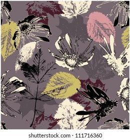 art sketching floral and leaves seamless pattern vector background