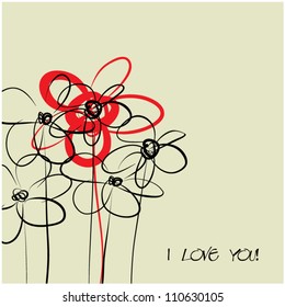 art sketching floral vector background in naive style with space for text