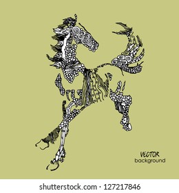 art sketching horse, vector background with space for text