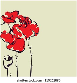 art sketching poppies vector background