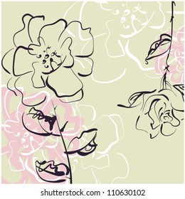 art sketching roses vector background with space for text